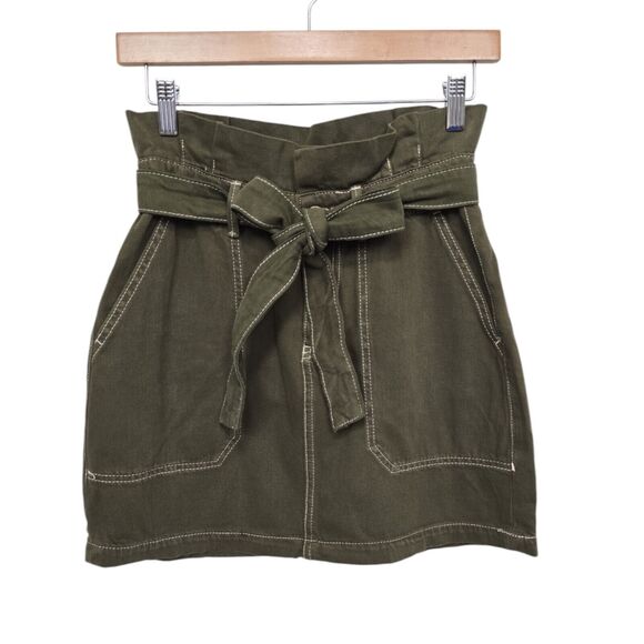 Free People Army Green Splendor In The Grass Tie Waist Mini Skirt Size 2 - Picture 1 of 7